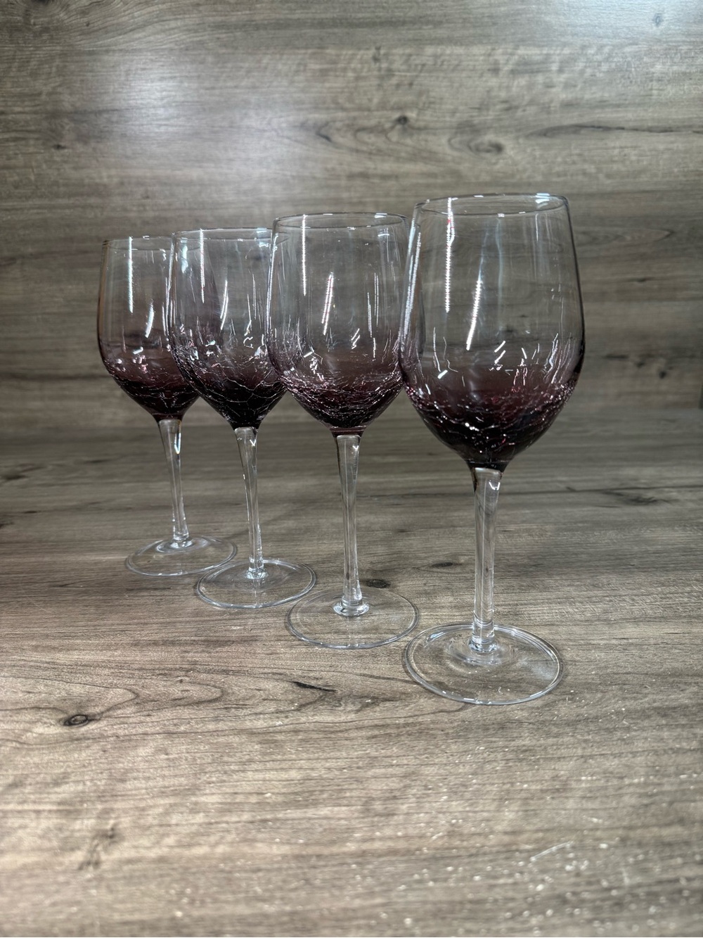 (4) Pier 1 Imports Purple Crackle Red Wine Glass 9”H
